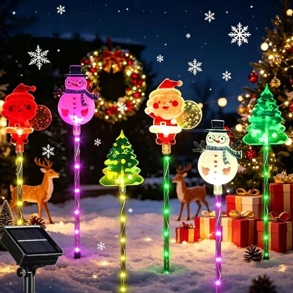 Luzes de Natal LED Solares em Acrílico para Jardim, Impermeáveis, Decoração de Paisagem para Quintal e Caminhos