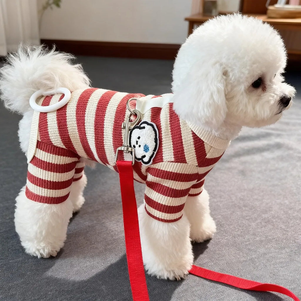 Roupa para Cães de Estimação para Outono e Inverno, Adequada para Filhotes Pequenos com Quatro Patas e Listras Quentes