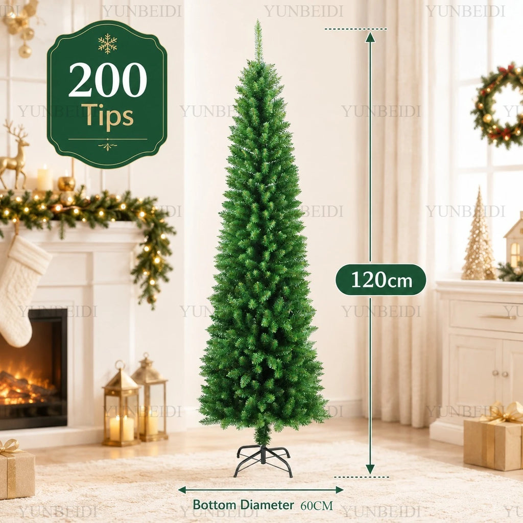 Árvore de Natal Artificial em PVC, Modelo Lápis, de 120CM a 210CM, Grande Decoração para Festas em Família e Atmosfera Natalina
