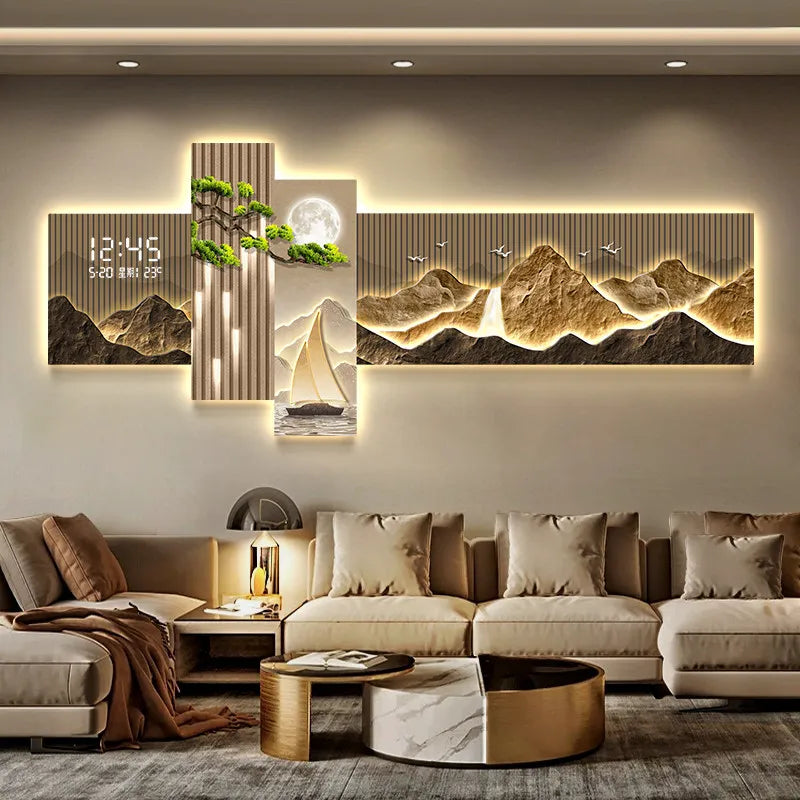 Pintura Decorativa LED Moderna para Sala de Estar, Decoração de Casa, Relógio Eletrônico, Pintura de Parede para Corredor, Quarto e Fundo de Sofá