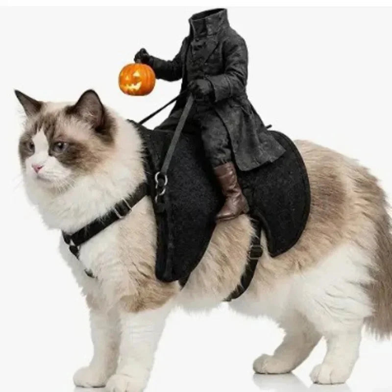 Fantasia de Halloween Cavaleiro Sem Cabeça para Animais de Estimação, Roupa para Gatos e Cães Pequenos, Capa de Boneca de Abóbora, Roupas de Cosplay para Festas, Decoração de Feriados