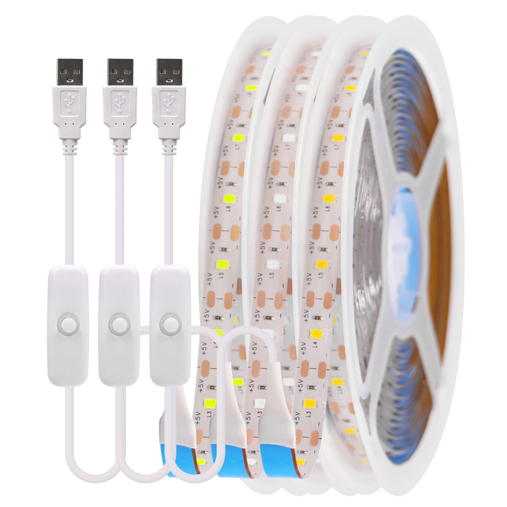 5v 2835 luz de tira led usb 60leds/m fita flexível led com interruptor branco quente à prova dwaterproof água luzes led para decoração do quarto
