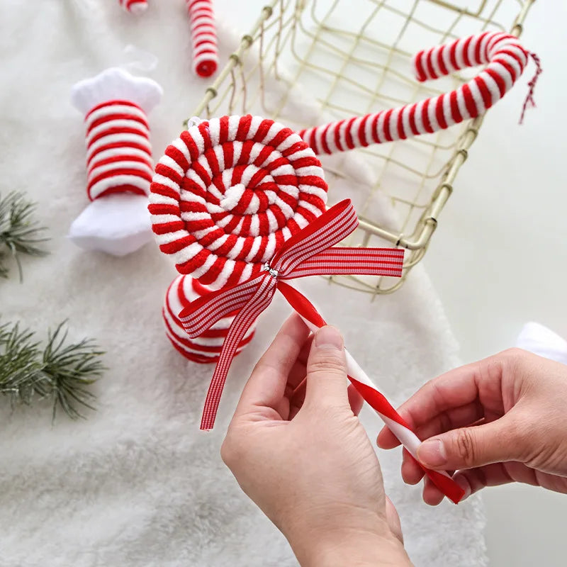 Enfeites de Natal vermelho e branco, Bastões, Bastões, Doces, árvores, Pingentes decorativos, Decorações de Natal, 2022