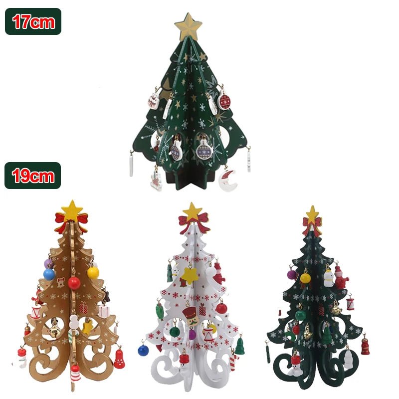Árvore de natal infantil artesanal diy estéreo de madeira layout de cena de árvore de natal decorações de natal ornamentos 17 19cm de altura