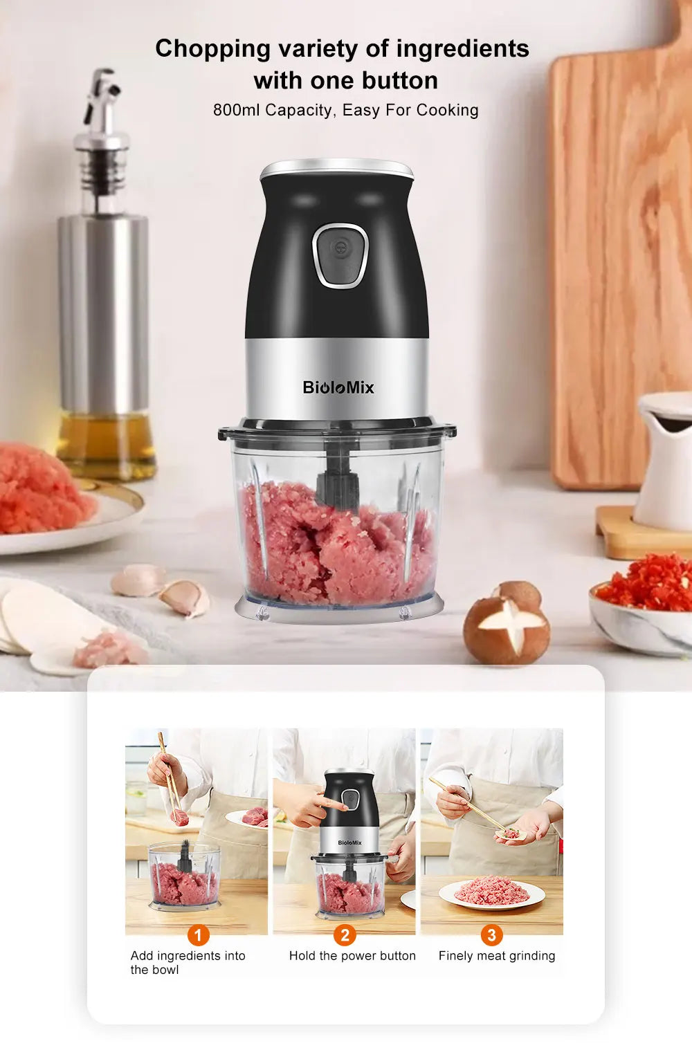 Alta Velocidade Multi Função 500W Processador de Alimentos Meat Grinder Portátil Pessoal Mini Liquidificador Mixer Juicer Moedor Seco 800ml Chopper