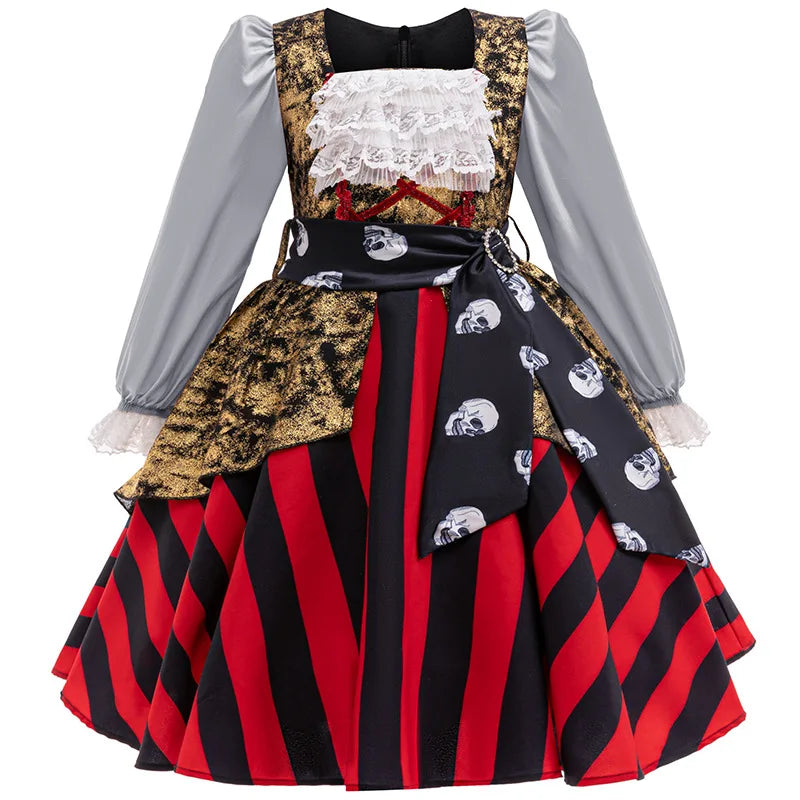 Menina cosplay pirata traje criança listrado rendas vestido de princesa para crianças capitão desempenho halloween carnaval festa fantasia outfit