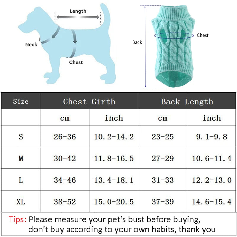 Roupas de inverno para animais de estimação, suéter para cães pequenos, roupas para gatos, quente, gola alta, chihuahua, colete lanoso, yorkie, casaco de cachorro de pelúcia
