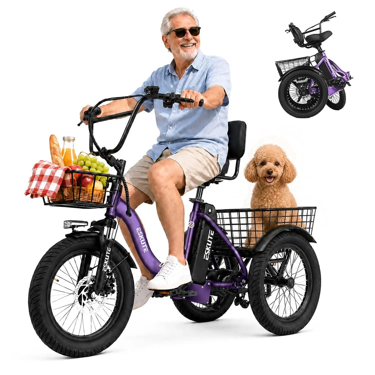 Peak 1200W Folding Electric Trike 18x3.0 Fat Tire 624Wh Battery Step-Thru 3 Wheel Ebike 65 Miles 18 MPH Adults, Customized
