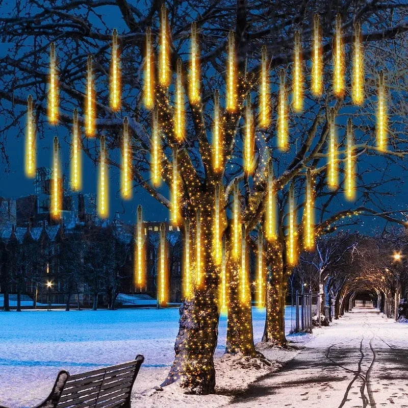 Chuveiro de meteoros de natal led luzes da corda iluminação do feriado interior/exterior decoração jardim festa decorações chuva gota caindo novo