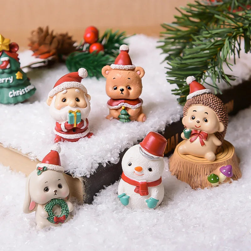 Natal resina família pequenos animais ornamentos criativo decoração para casa mini árvore de natal velho presente de natal