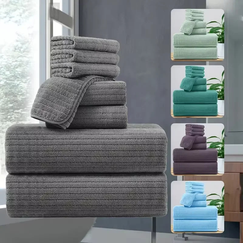 Conjunto de Toalhas de Banho com 8 Peças - 4 Toalhas Faciais + 2 Toalhas de Mão + 2 Toalhas de Banho - Toalhas Absorventes de Secagem Rápida e Macias para o Banheiro