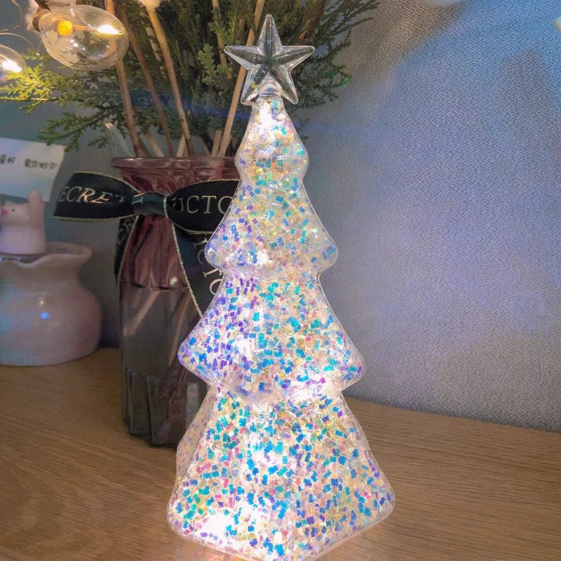 Árvore de natal luz noturna de vidro para casa natal romântico feriado atmosfera arbol de navidad ornamentos led decoração luminosa
