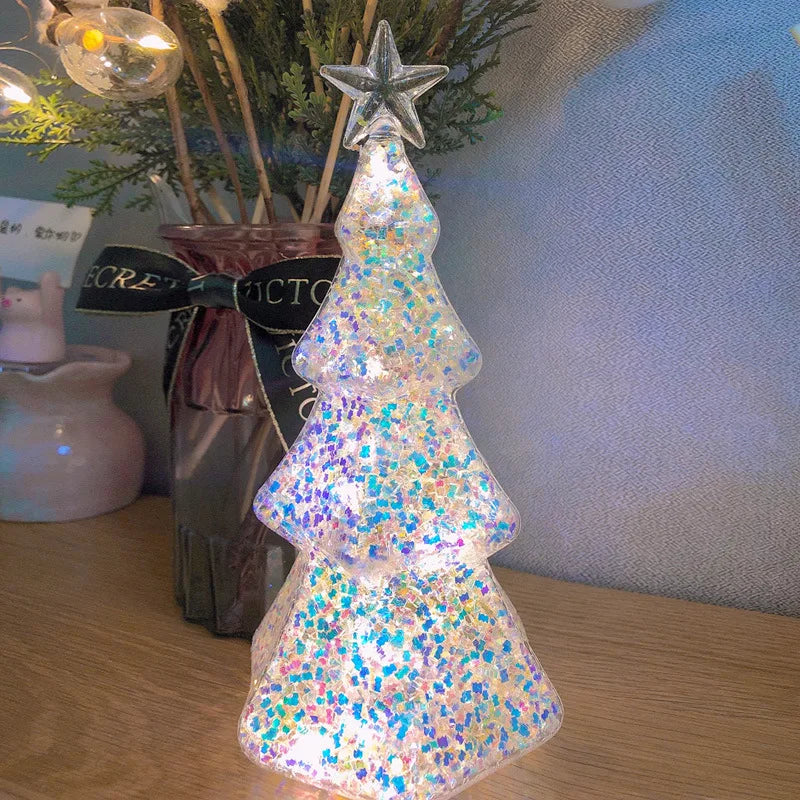 Árvore de natal luz noturna de vidro para casa natal romântico feriado atmosfera arbol de navidad ornamentos led decoração luminosa