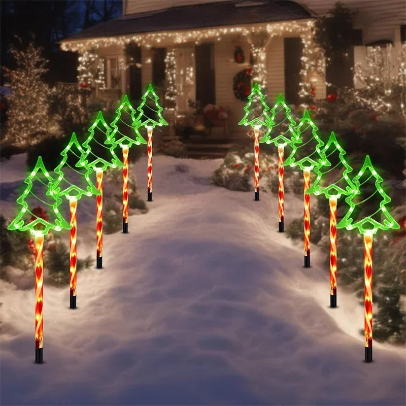 Solar led luzes da árvore de natal ao ar livre lâmpada à terra boneco de neve papai noel decoração colorida iluminação para pátio varanda jardim