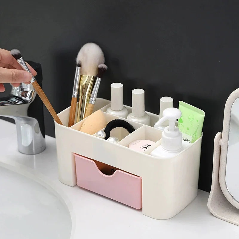 Organizador de Maquiagem com 1 Gaveta, Organizador de Mesa, 6 Compartimentos, Caixa de Armazenamento de Cosméticos para Esmalte, Batom, Pincéis, Joias