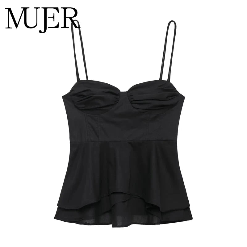 MUJER Black Corset Crop Top Women's Summer Camisole Backless Top Women's Sleeveless Bustier Top Women's 2025 Sexy Beach Tops for Women