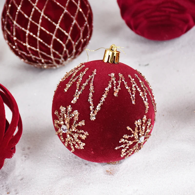 4 pçs 8cm vinho vermelho bola de natal ornamento decoração da árvore de natal esferas pingente textura de veludo bola ano novo decoração para casa