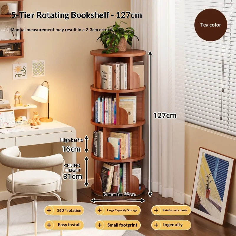 Estante de Livros Giratória de Chão com Prateleiras de Armazenamento para Sala de Estar e Quarto Infantil, Organizador Móvel e Armário Expositor