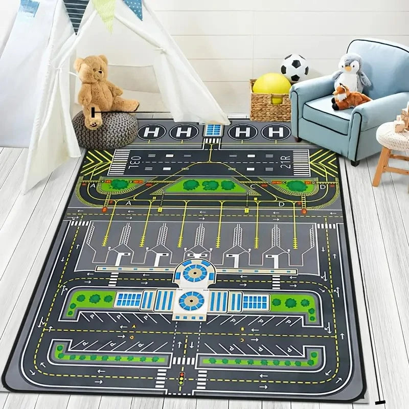 Tapete para Sala de Estar com Padrões Abstratos de Pista de Aeroporto, Tapete Lavável na Máquina, Antiderrapante, Macio, para Estudo e Quarto