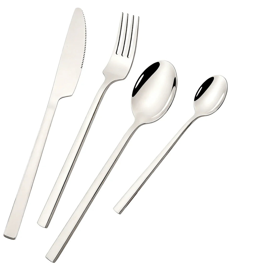 4pcs High-quality Mirror Dinnerware Set Silver Stainless Steel Tableware Set Reusable Knife Fork Spoon Dining Table Utensils Kasa & Pet