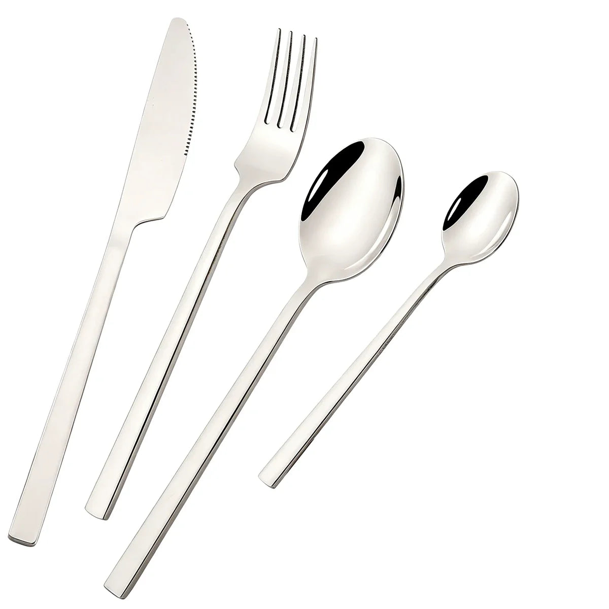 4pcs High-quality Mirror Dinnerware Set Silver Stainless Steel Tableware Set Reusable Knife Fork Spoon Dining Table Utensils Kasa & Pet