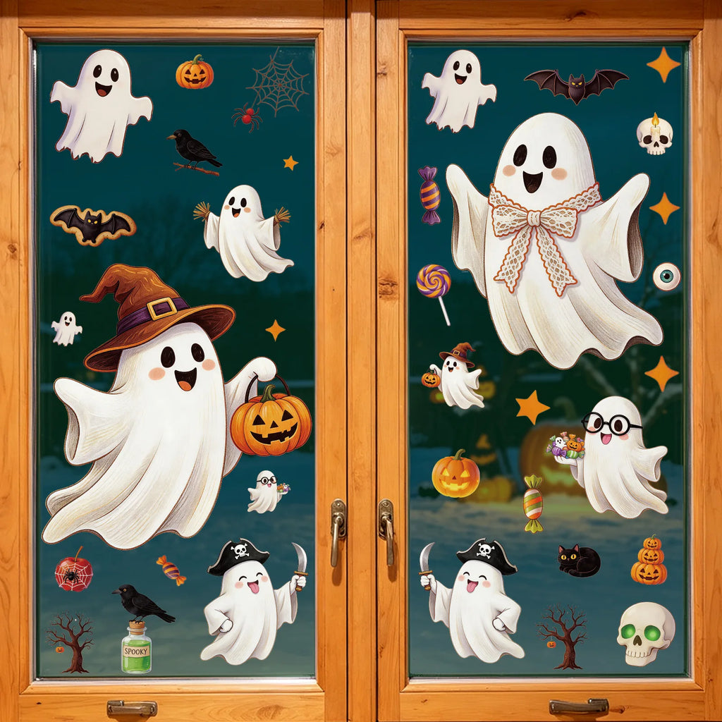 Decorações Criativas de Halloween: Adesivo Eletrostático de Vidro com Abóbora, Fantasma, Morcego, Aranha e Casa Assombrada para Decoração de Feliz Dia de Halloween