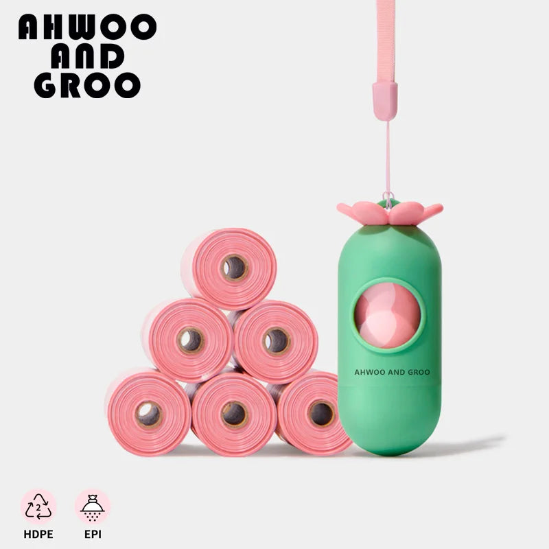 Saco Coletor de Dejetos de Animais Portátil com Estampa de Flor Rosa, Dispensador de Sacos para Lixo de Cães, Acessórios de Limpeza