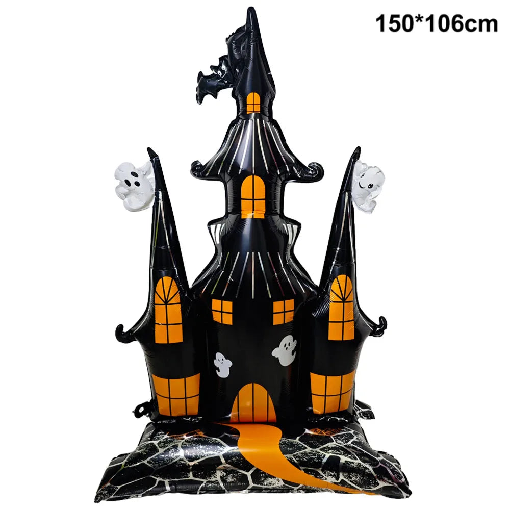 Balão Inflável de Folha de Alumínio para Decoração de Festa de Halloween: Fantasma, Abóbora, Crânio, Casa Assombrada, Lápide e Esqueleto