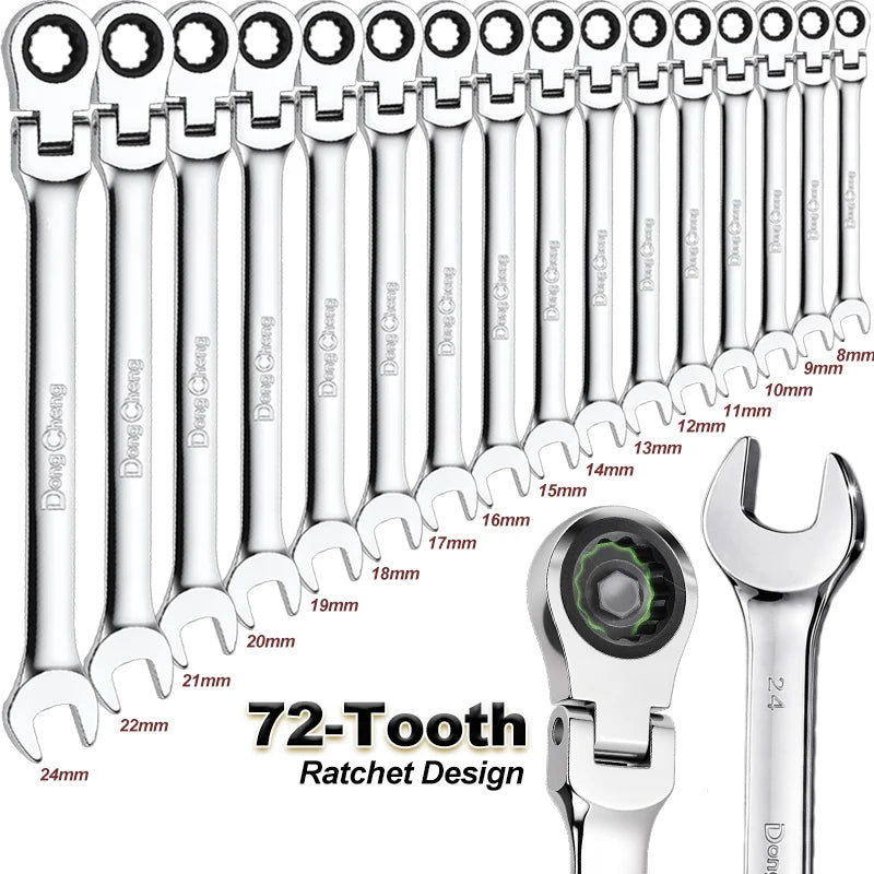 Chave de Catraca 72 Dentes Cabeça Giratória 180 Cromado Polido Chave Combinada Anticorrosão Boca Aberta Chave para Reparo Automotivo