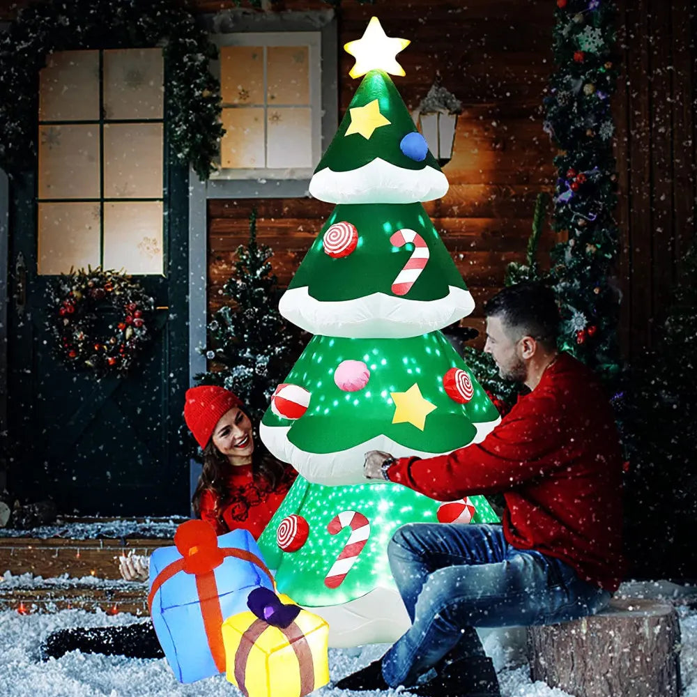 Árvore de natal inflável de 2.1m/7 pés com luzes led ornamento ao ar livre presente de natal festa de ano novo decoração interna brinquedos