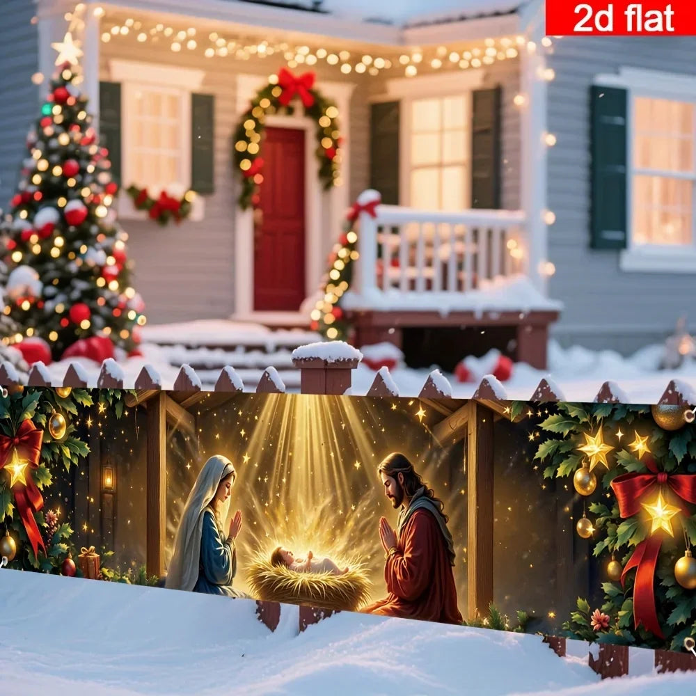 Banner de Natal para o pátio, decorações natalinas com tema de presépio, ideal para decoração de pátios ao ar livre e para cercas de jardim.