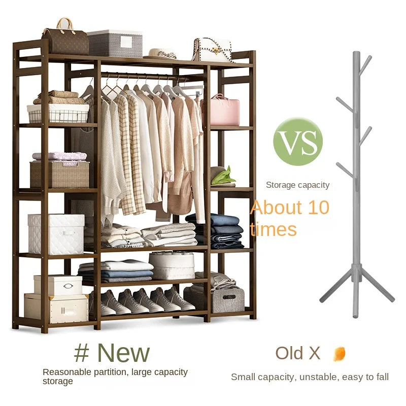 Assemble simple coat and hat rack simple modern solid wood bedroom floor hanger cabinet clothes bag storage household wardrobe