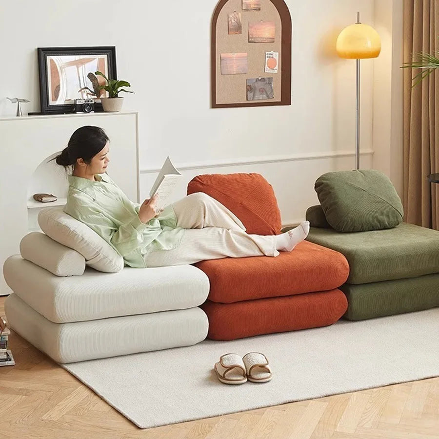 Sofá Individual de Tecido, Sofá-Cama Batata Doce, Tatami Dobrável de Tamanho Pequeno para Sala de Estar, Sofá Preguiçoso Bloco de Tofu