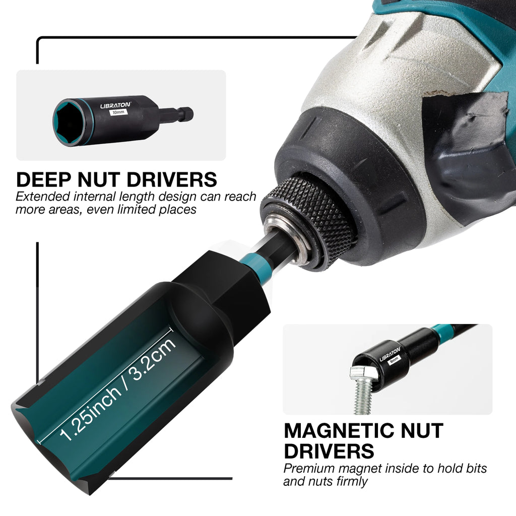 16/18 pçs conjunto de driver de porca magnética sae/conjunto de driver de porca de impacto métrico 1/4 "hex shank porca driver bit conjunto para impacto broca porca driver