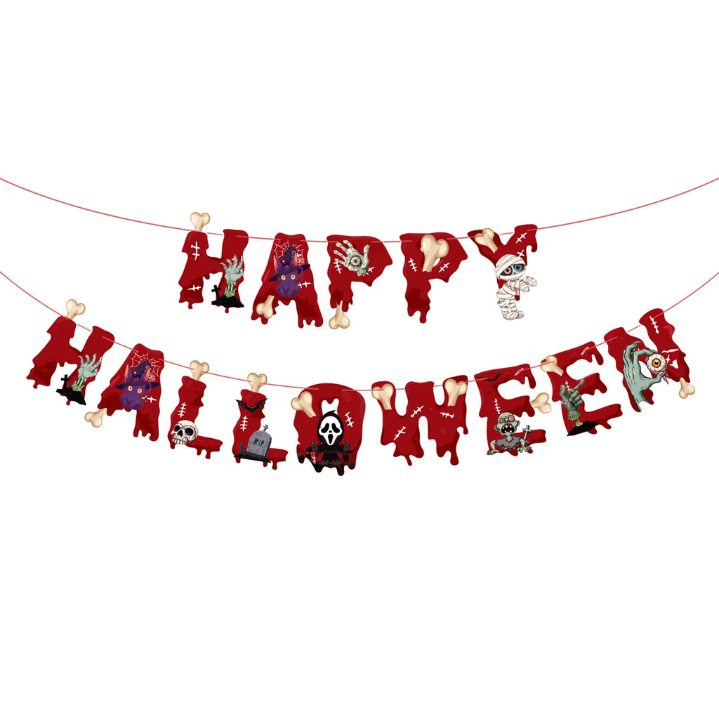 Decorações de Teto para o Halloween: Esqueletos, Múmias, Impressões de Mãos Ensanguentadas, Guirlandas de Morcegos. Decoração de Halloween para Crianças