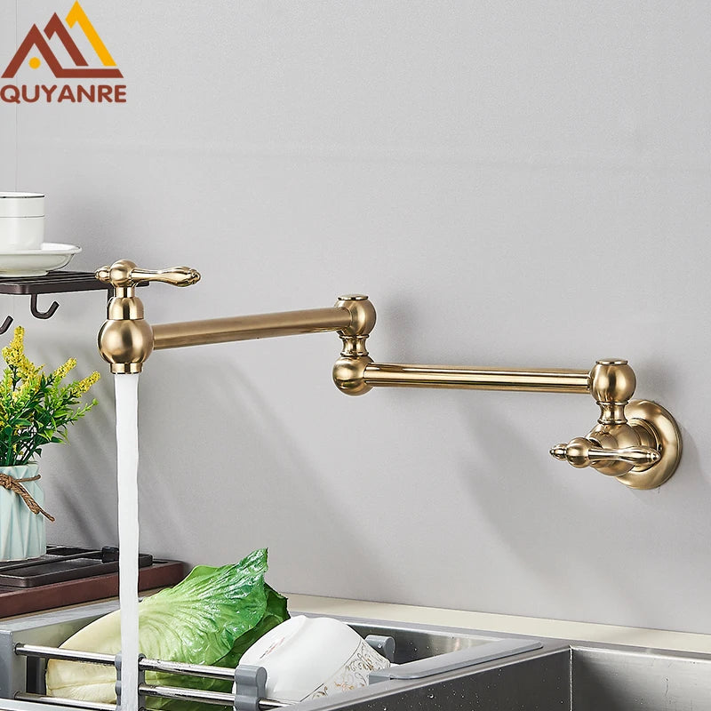 Ouro escovado dobrável pote enchimento torneira de parede torneira da cozinha única água fria girar bico dobrável para cozinha