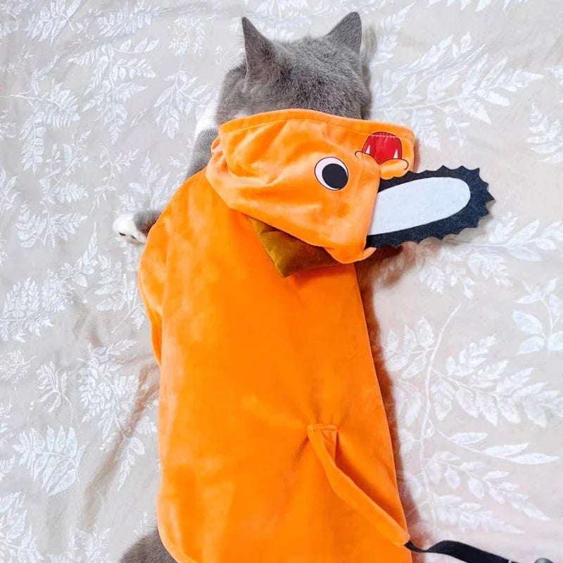 Roupas para animais de estimação Pochita, capa moderna para cães e gatos, fantasia de cosplay de anime para o Halloween, acessório para animais de estimação, roupa macia e quente para transformação de cachorros.