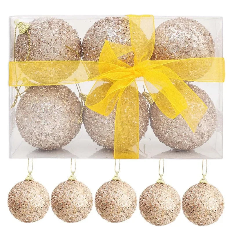 Bolas de Natal Douradas com Glitter (6-30 peças) de 6cm para Pendurar na Árvore de Natal, Pingentes Brilhantes para Decoração de Festa de Ano Novo