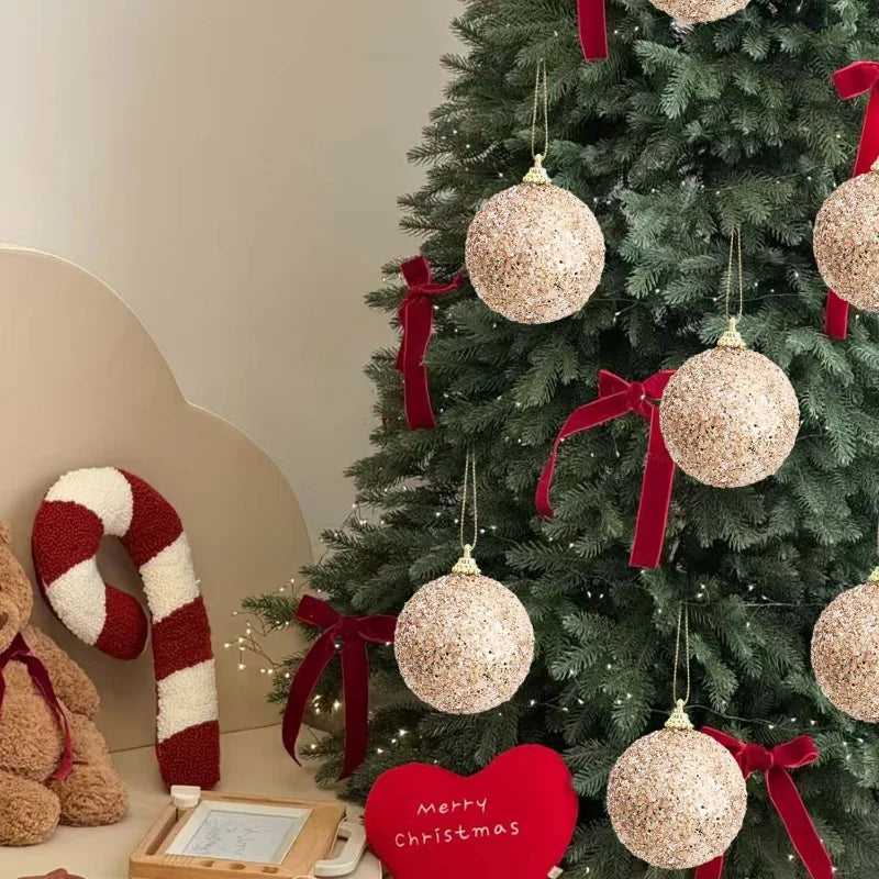 6cm champanhe ouro glitter bolas de natal diy árvore de natal pendurado pingentes de bola brilhante para decoração de festa de ano novo ornamentos
