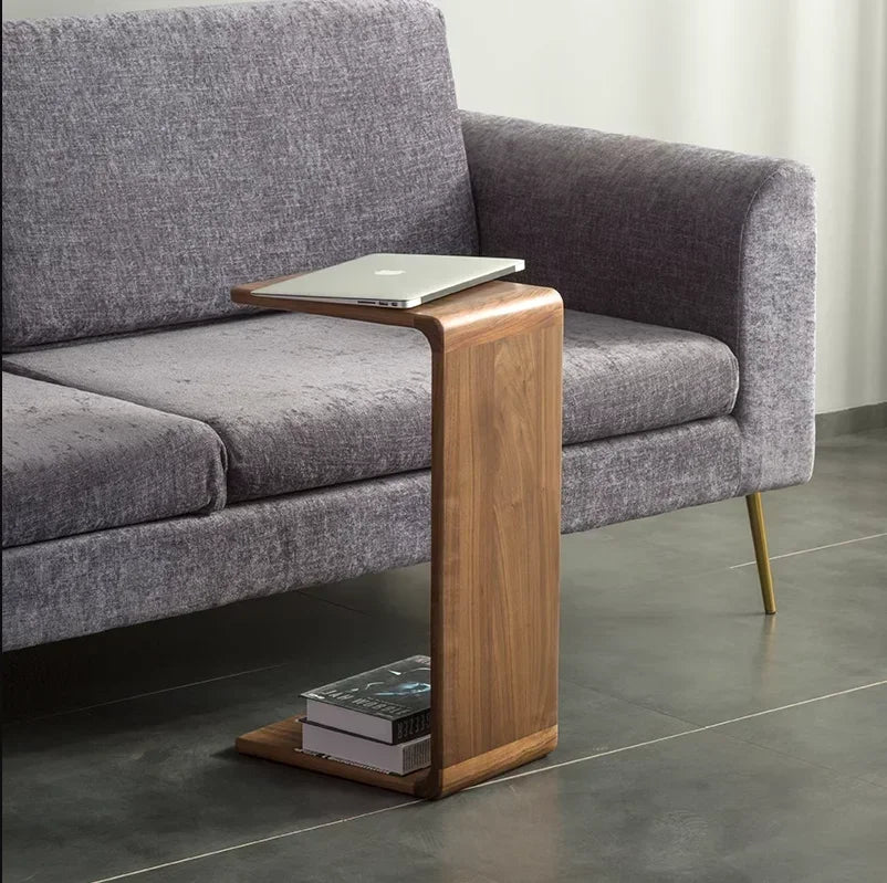Mesa de canto de nogueira preta, mesa de centro nórdica de madeira sólida, mesa lateral japonesa simples, moderna, sala de estar, móveis
