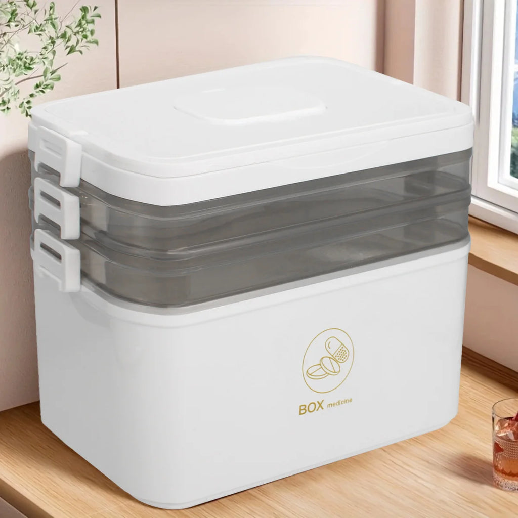 Caixa de Medicamentos Portátil de Grande Capacidade, Kit de Primeiros Socorros para Casa, Caixa de Medicamentos de Emergência Familiar com Estojo de Armazenamento de Medicamentos em Múltiplas Camadas