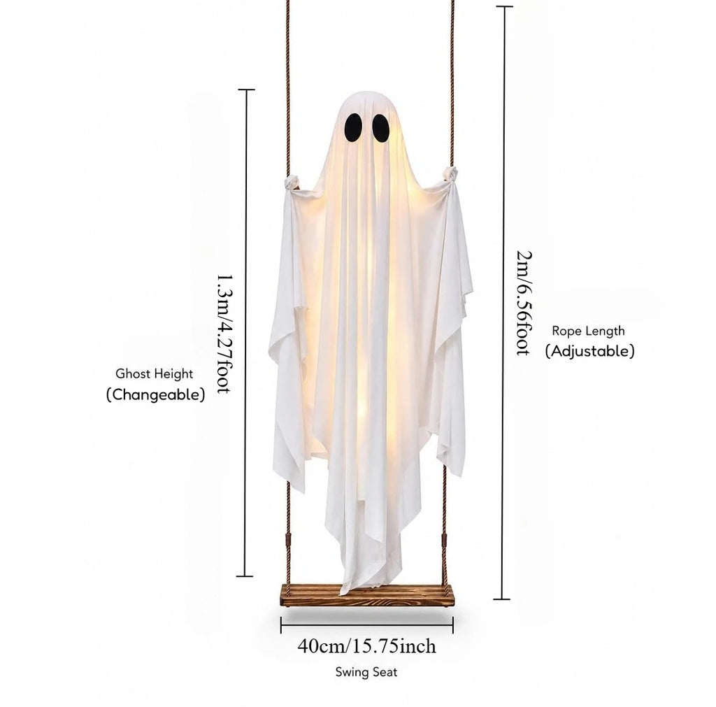 Decoração Suspensa de Fantasma Balançante para Halloween, Ornamento de Fantasma Branco Luminoso, Decoração para Casa Assombrada, Varanda, Quintal, Festa de Terror ao Ar Livre.