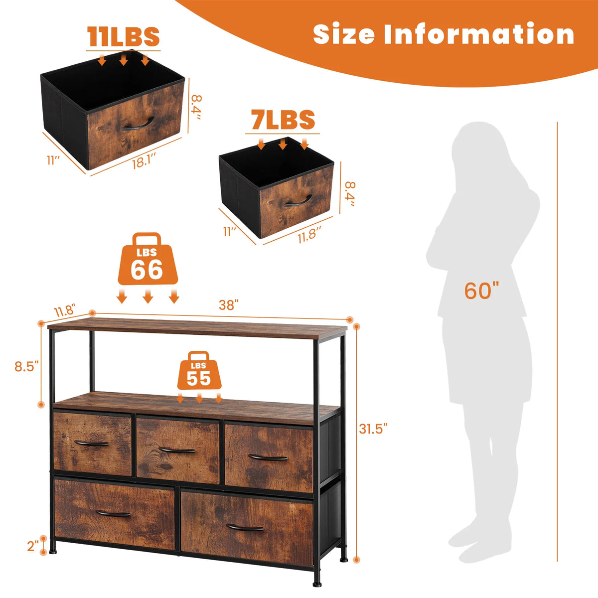 JHK Armário de sapatos com 5 gavetas de tecido, armazenamento de brinquedos, suporte de TV, sapateira multicamadas, economiza espaço, armário de móveis para casa
