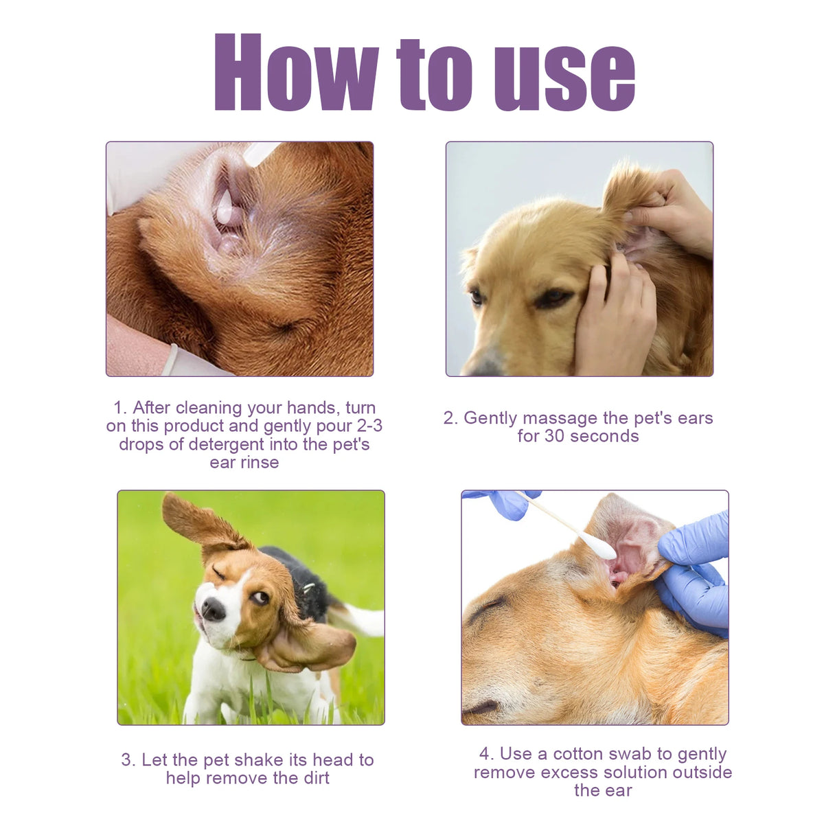 Limpador de ouvidos para cães e gatos, alivia o odor, remove cera dos ouvidos, gotas de limpeza suave, previne coceira