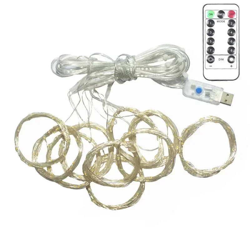 Decoração de casa de natal usb 8 modos luzes guirlanda de fadas led cortina luzes da corda com controle remoto para o quarto casamento