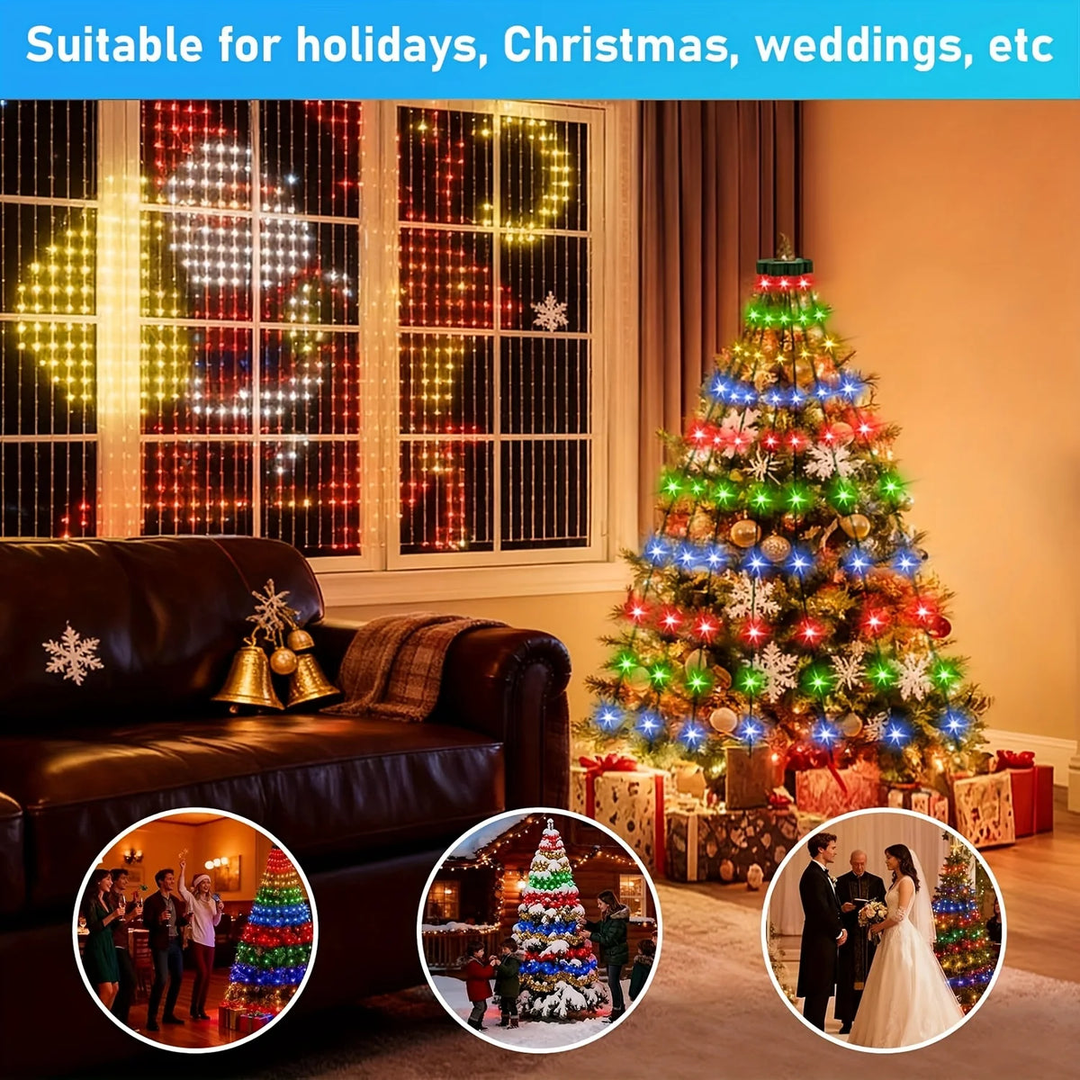 Luz decorativa para árvore de Natal, luz de ambiente alimentada por USB, adequada para uso interno e externo, decoração de Natal e feriados.