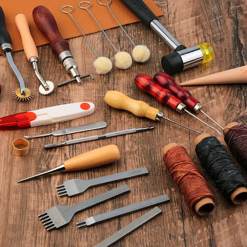 Kit de Ferramentas para Artesanato em Couro, Kit de Reparo e Costura Manual em Couro, Conjunto Profissional de Ferramentas DIY para Costura, Punção, Entalhe e Sulcagem