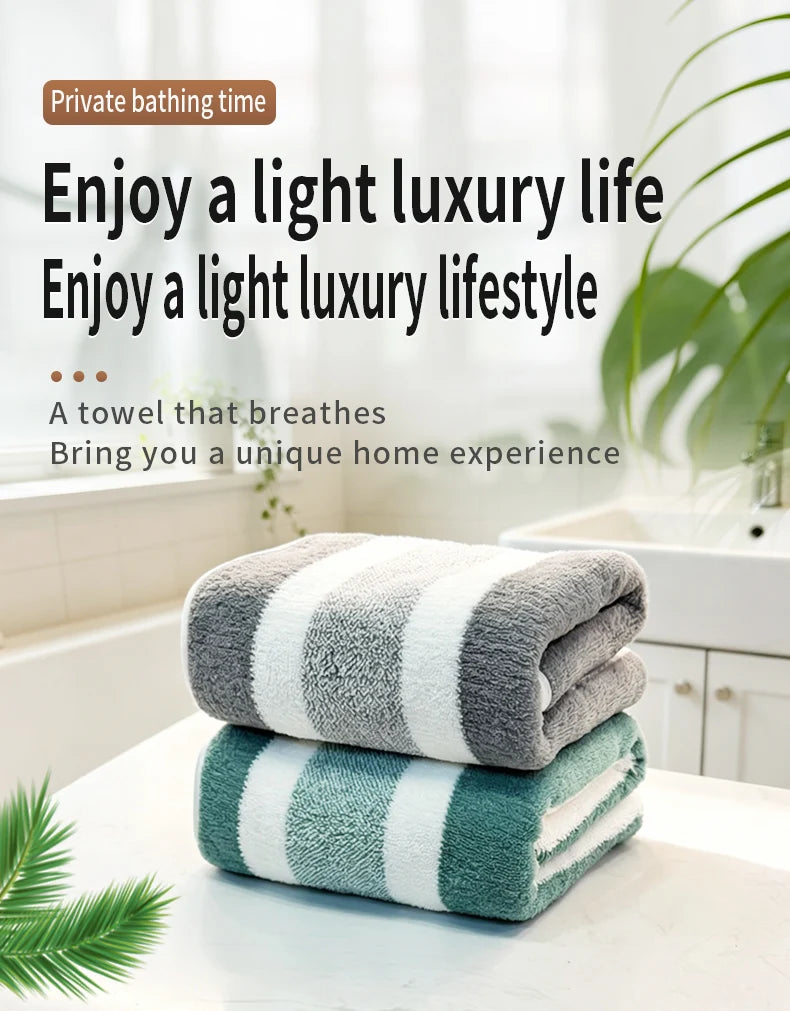 Conjunto de 2 toalhas com alta capacidade de absorção de água, secagem rápida, não soltam fiapos e são duráveis – ideais para uso doméstico, na praia e para o rosto.