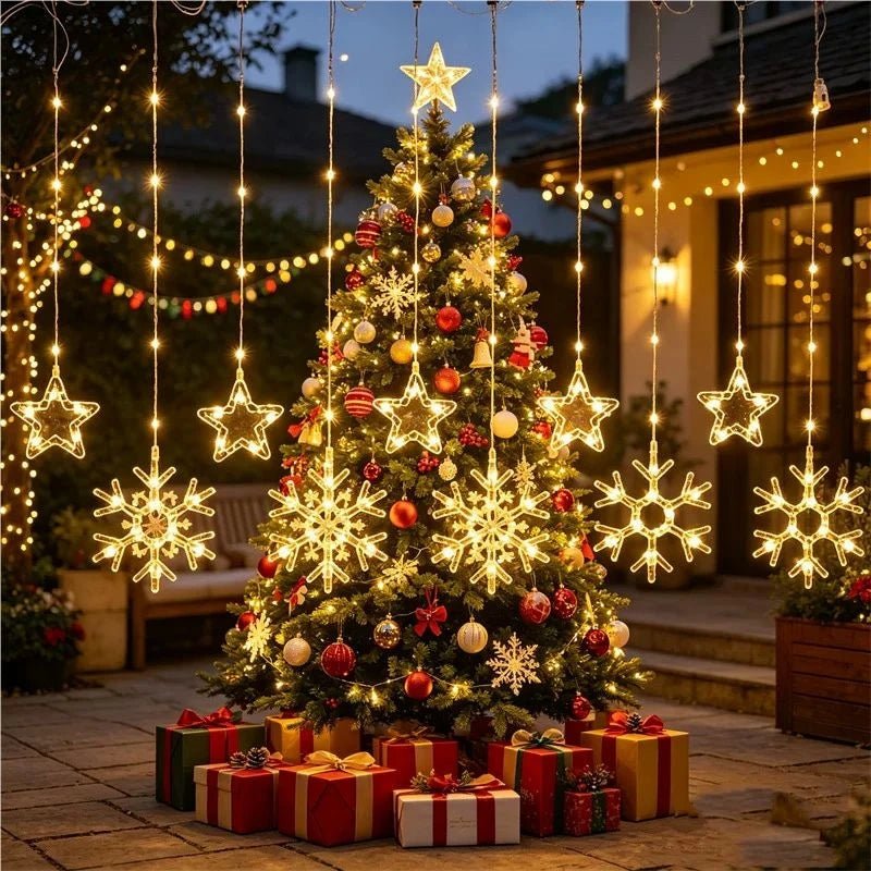 Cortina de Luzes de Natal, Luzes de Fada, 3M, Alimentação USB, Controle Remoto, 8 Modos, Decorações LED para Janelas de Casa