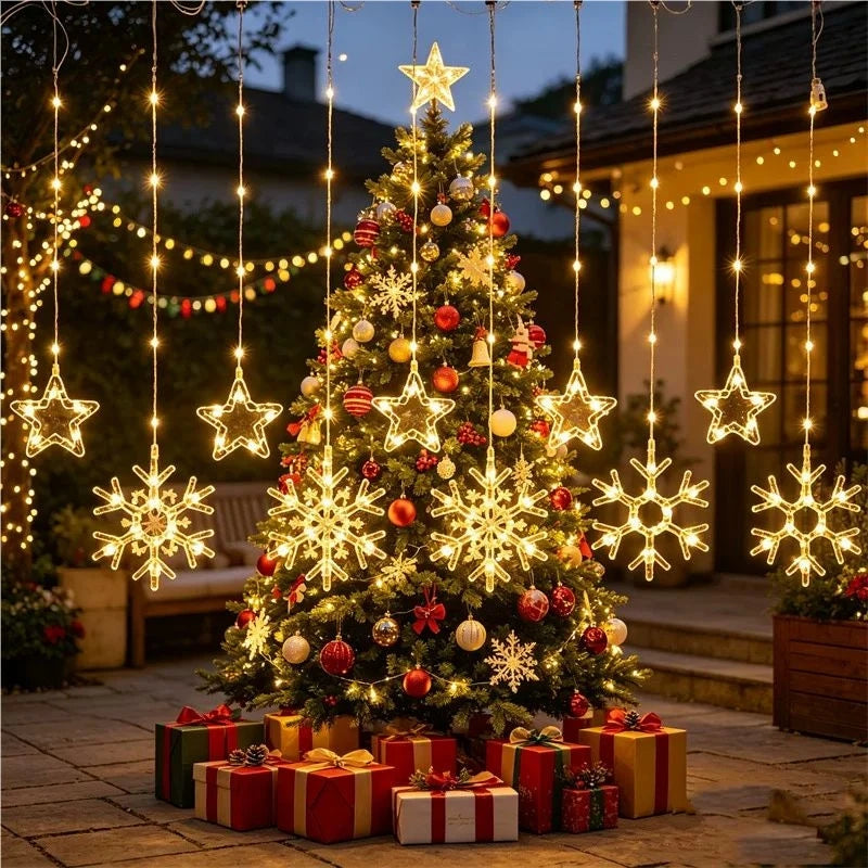 Cortina de Luzes de Natal, Luzes de Fada, 3M, Alimentação USB, Controle Remoto, 8 Modos, Decorações LED para Janelas de Casa